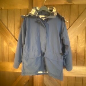 Lands' End Squall Jacket Ladies Medium Blue Vintage Plaid Lined Parka